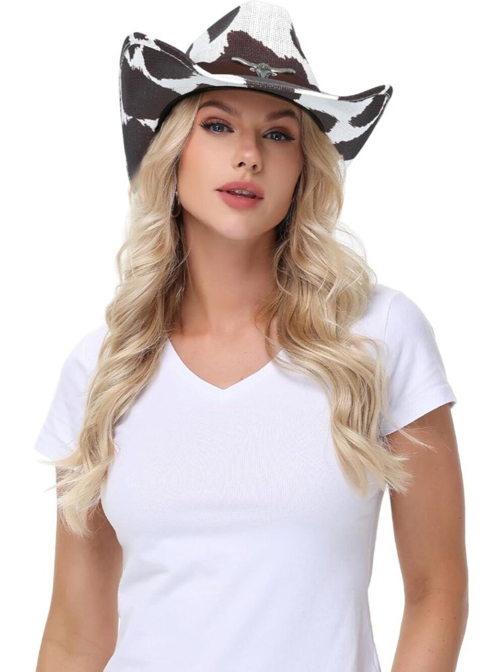 Women Brown Cowgirl Western Straw Wide with Shapeable Brim Cowboy Hat - Picture 5 of 6
